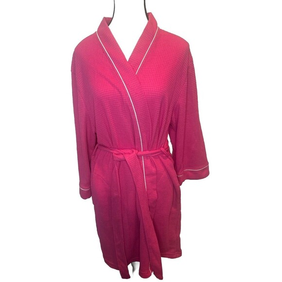 Jones New York Women's PINK W/ White Trim Waffle Knit Polyester Robe SZ L/XL - Picture 1 of 8